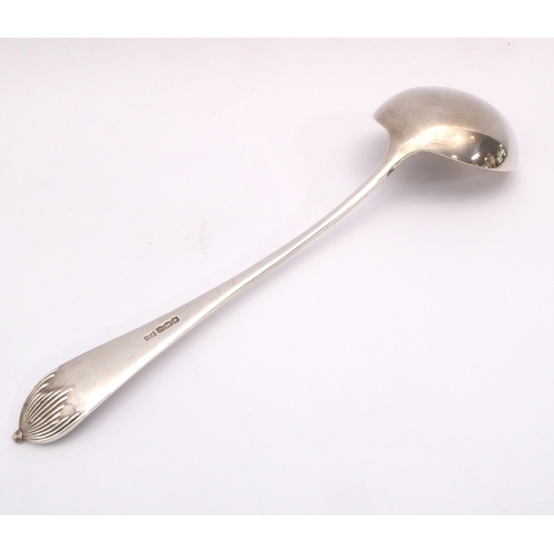 106 - A George VI silver soup ladle - Walker & Hall, Sheffield 1945, with Art Deco style reeded terminal, ... 