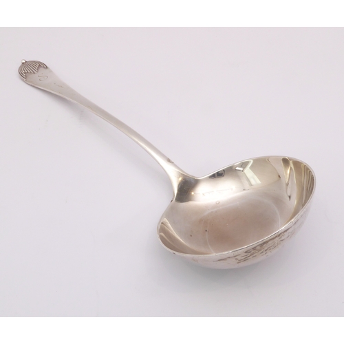 106 - A George VI silver soup ladle - Walker & Hall, Sheffield 1945, with Art Deco style reeded terminal, ... 