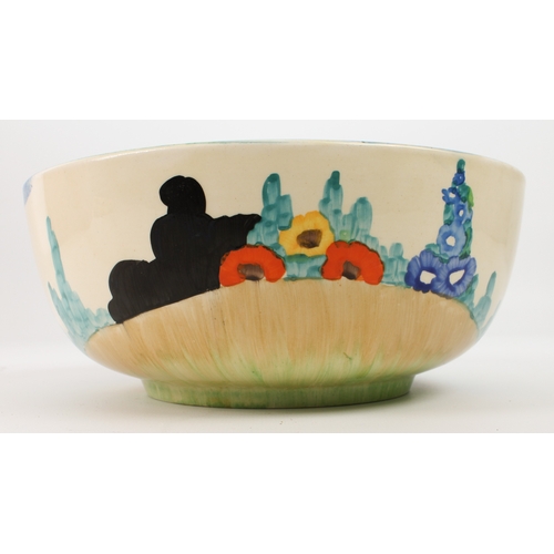 11 - A Clarice Cliff 'Tralee' circular bowl - mid-1930s, painted with a thatched cottage and garden lands... 