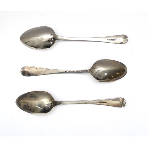 121 - A George III silver Old English pattern tablespoon - Thomas Wallis I, London 1779; together with two... 