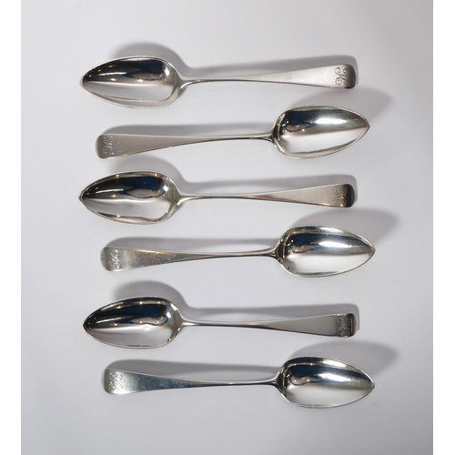 122 - A set of six George III silver Old English pattern table spoons - Thomas Wallis II, London 1790, eng... 