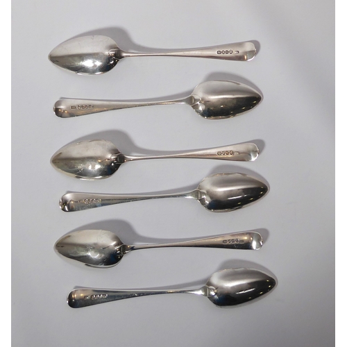 122 - A set of six George III silver Old English pattern table spoons - Thomas Wallis II, London 1790, eng... 