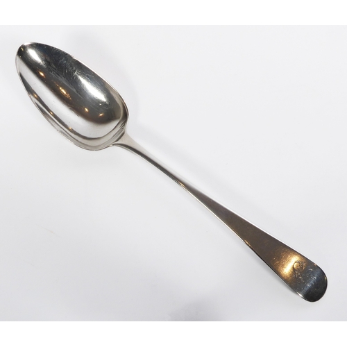 123 - A late 18th century Irish silver table spoon - John Power, Dublin 1799, Old English pattern with eng... 