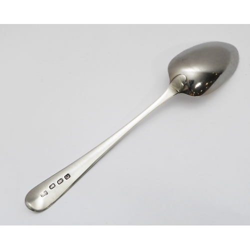 123 - A late 18th century Irish silver table spoon - John Power, Dublin 1799, Old English pattern with eng... 