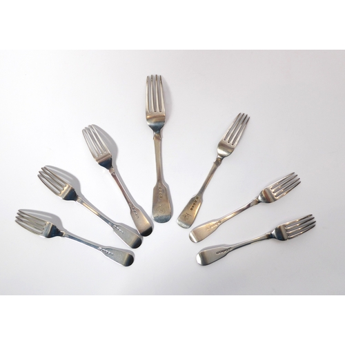 132 - A set of four George III silver fiddle pattern dessert forks - William Eley I, William Fearn & Willi... 