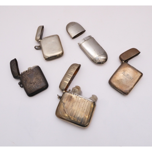 144 - Four silver vesta cases - hallmarked Birmingham 1900, 1909, 1919 and 1925, typical rounded rectangul... 