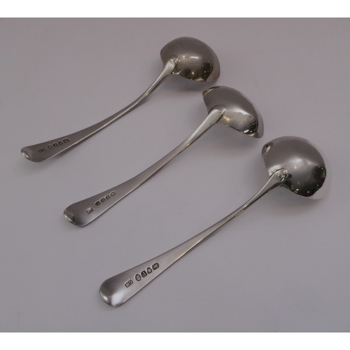 148 - Three George III silver sauce ladles - two London 1790, by Charles Hougham and W.S, the other with o... 