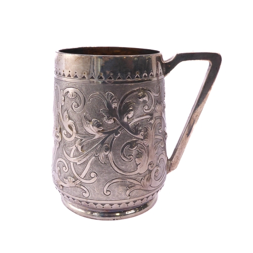 149 - A Victorian silver christening mug - overstruck hallmarks for William Hunter & Son, London 1875, tap... 