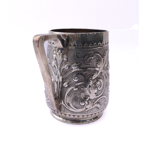 149 - A Victorian silver christening mug - overstruck hallmarks for William Hunter & Son, London 1875, tap... 