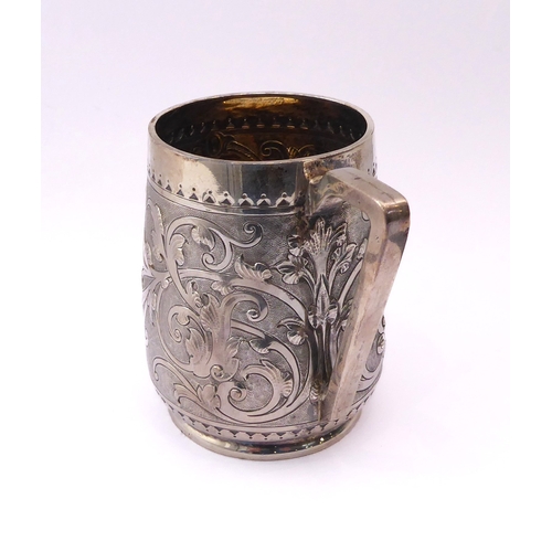 149 - A Victorian silver christening mug - overstruck hallmarks for William Hunter & Son, London 1875, tap... 