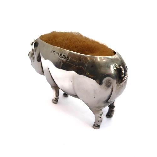 150 - An Edwardian novelty silver pig pin cushion, hallmarked Birmingham 1905 by Adie and Lovekin Ltd.