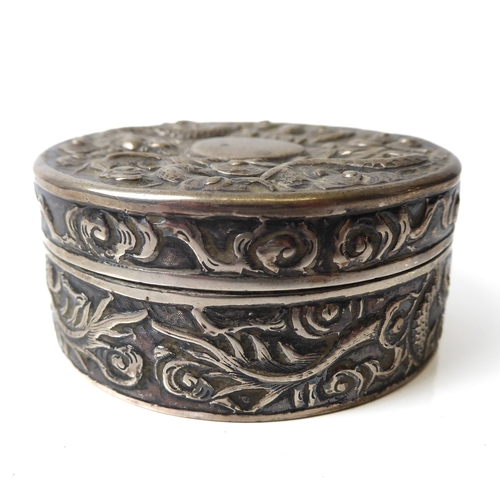 168 - Three Chinese silver circular boxes - by Wang Hing & Co., all repoussé decorated with long bodied dr... 