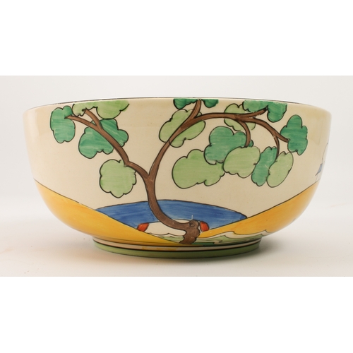 17 - A Clarice Cliff 'Bridgewater' (Green) circular bowl - 1930s, painted with green trees, blue roofed c... 