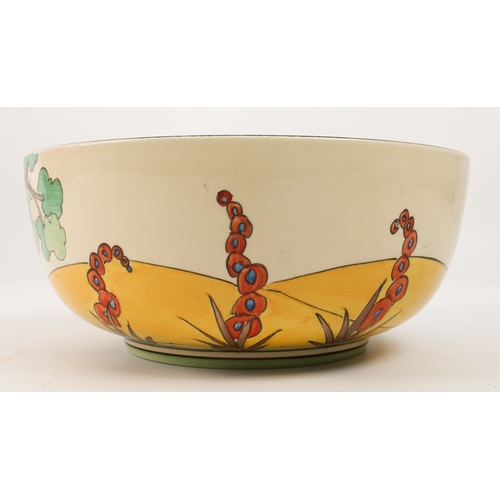 17 - A Clarice Cliff 'Bridgewater' (Green) circular bowl - 1930s, painted with green trees, blue roofed c... 