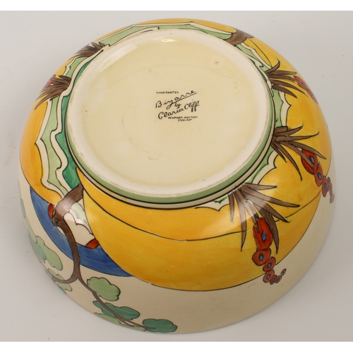 17 - A Clarice Cliff 'Bridgewater' (Green) circular bowl - 1930s, painted with green trees, blue roofed c... 