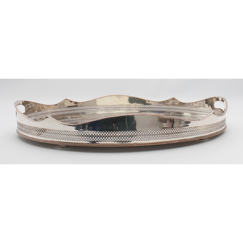 171 - A Regency-style silver-plated copper drinks tray - oval with pierced, serpentine gallery and twin pi... 