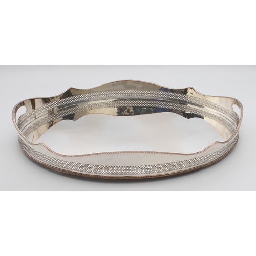 171 - A Regency-style silver-plated copper drinks tray - oval with pierced, serpentine gallery and twin pi... 