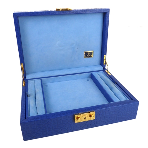 217 - A Rolex blue embossed leather jewellery box - 1980s, ref. 51.00.01, the rectangular box with all ove... 