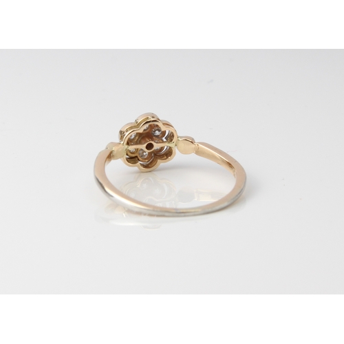 234 - A mid-century 18ct yellow gold, platinum and diamond floral cluster ring - halo set with a floral cl... 