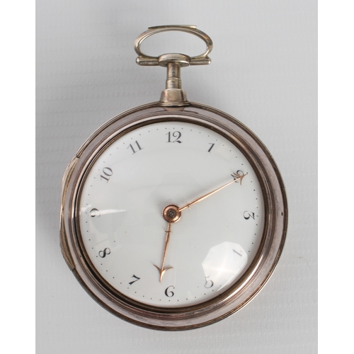 256 - Isaac Rogers of London: a George III silver pair cased verge fusee open face pocket watch - the case... 