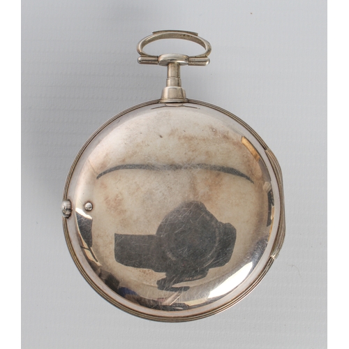 256 - Isaac Rogers of London: a George III silver pair cased verge fusee open face pocket watch - the case... 