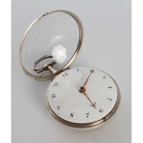 256 - Isaac Rogers of London: a George III silver pair cased verge fusee open face pocket watch - the case... 