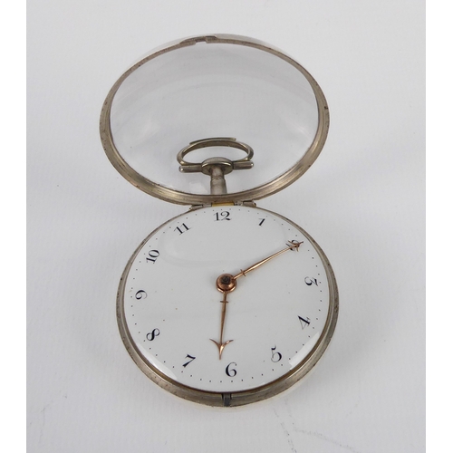 256 - Isaac Rogers of London: a George III silver pair cased verge fusee open face pocket watch - the case... 