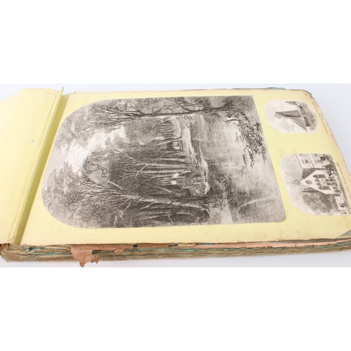 268 - A 19th century scrapbook of monochrome prints - the majority cut out of periodicals and pasted down,... 