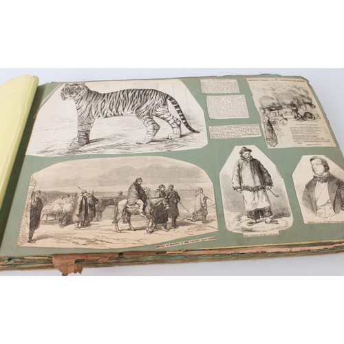 268 - A 19th century scrapbook of monochrome prints - the majority cut out of periodicals and pasted down,... 