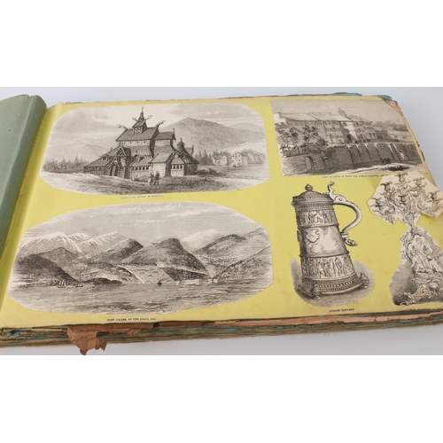 268 - A 19th century scrapbook of monochrome prints - the majority cut out of periodicals and pasted down,... 