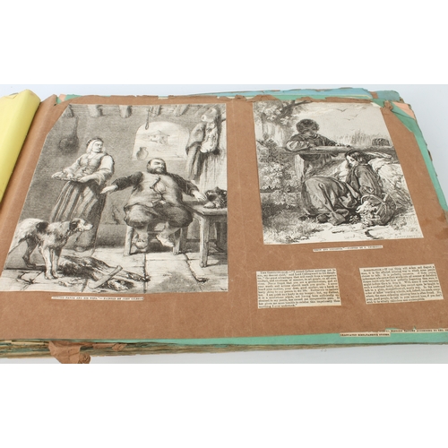 268 - A 19th century scrapbook of monochrome prints - the majority cut out of periodicals and pasted down,... 