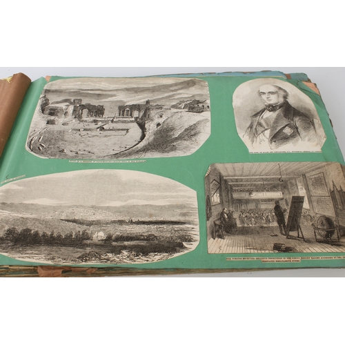 268 - A 19th century scrapbook of monochrome prints - the majority cut out of periodicals and pasted down,... 