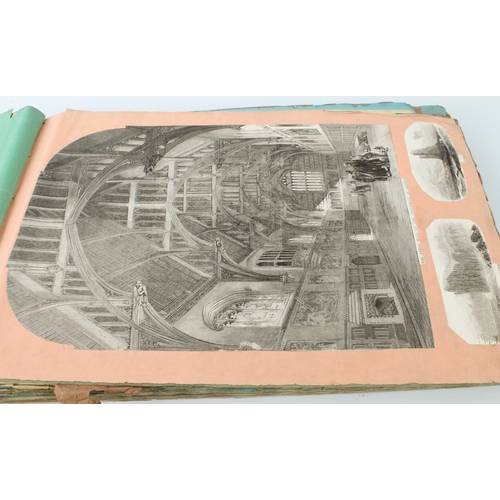 268 - A 19th century scrapbook of monochrome prints - the majority cut out of periodicals and pasted down,... 