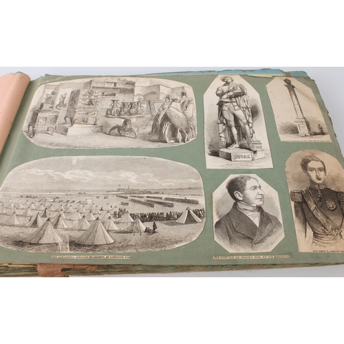 268 - A 19th century scrapbook of monochrome prints - the majority cut out of periodicals and pasted down,... 