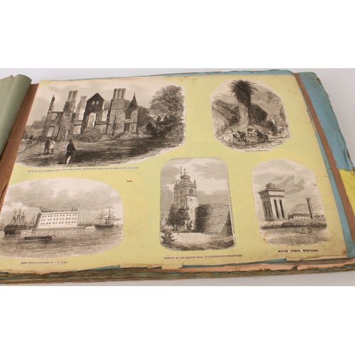 268 - A 19th century scrapbook of monochrome prints - the majority cut out of periodicals and pasted down,... 