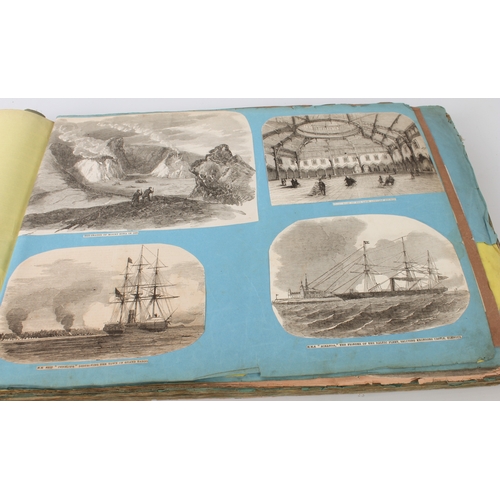 268 - A 19th century scrapbook of monochrome prints - the majority cut out of periodicals and pasted down,... 