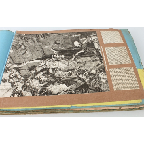 268 - A 19th century scrapbook of monochrome prints - the majority cut out of periodicals and pasted down,... 