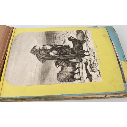 268 - A 19th century scrapbook of monochrome prints - the majority cut out of periodicals and pasted down,... 