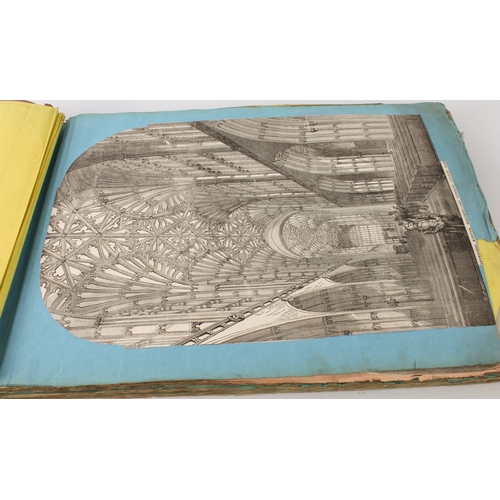 268 - A 19th century scrapbook of monochrome prints - the majority cut out of periodicals and pasted down,... 