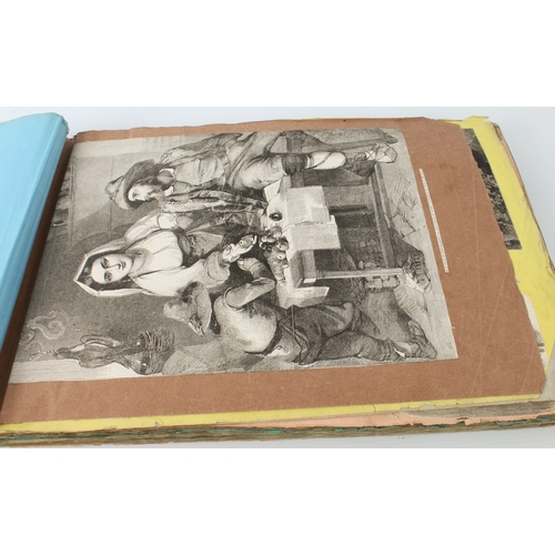 268 - A 19th century scrapbook of monochrome prints - the majority cut out of periodicals and pasted down,... 