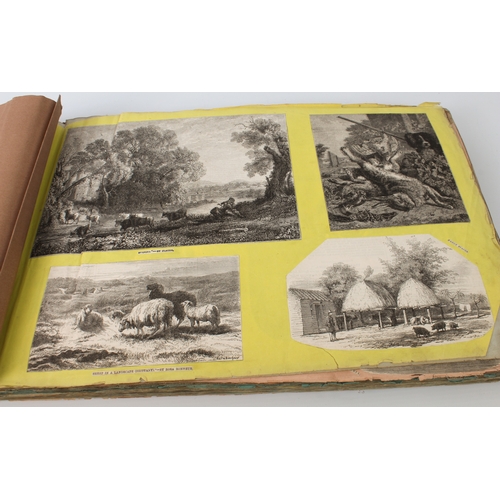 268 - A 19th century scrapbook of monochrome prints - the majority cut out of periodicals and pasted down,... 