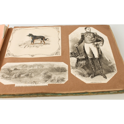 268 - A 19th century scrapbook of monochrome prints - the majority cut out of periodicals and pasted down,... 