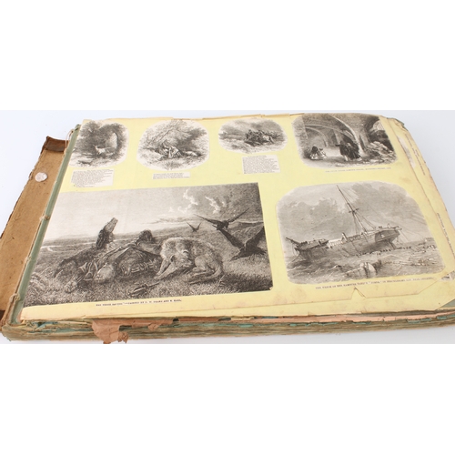 268 - A 19th century scrapbook of monochrome prints - the majority cut out of periodicals and pasted down,... 