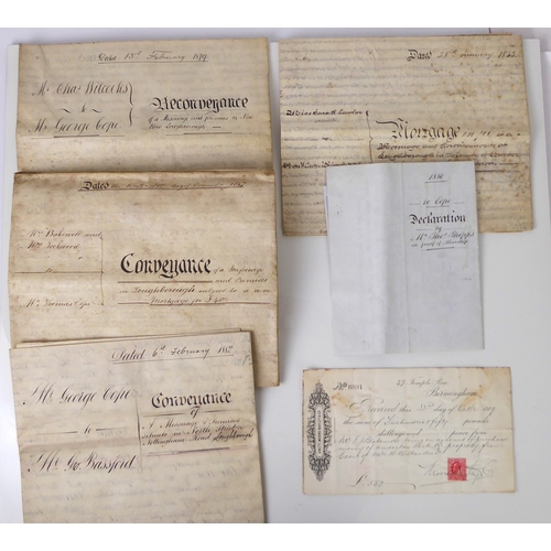 269 - A deed box containing five indentures on vellum:
 1. 1832 Feoffment of a Messuage in Loughborough (M... 