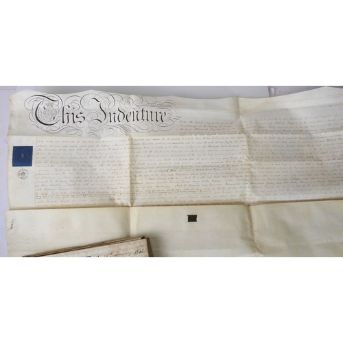 269 - A deed box containing five indentures on vellum:
 1. 1832 Feoffment of a Messuage in Loughborough (M... 