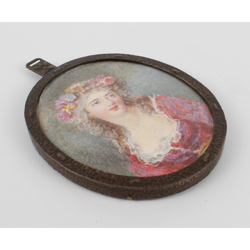 272 - A French oval watercolour portrait miniature by M.E. Hawkley of  'Ophelia' - early 20th century, 7.5... 