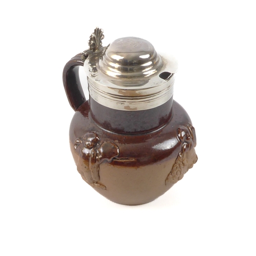 35 - A silver-mounted miniature 'harvest jug' mustard, 9.5 cm.