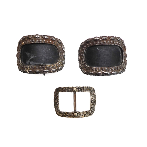 70 - A set of three Georgian cut steel buckles in the original fitted case, consisting of two shoe buckle... 