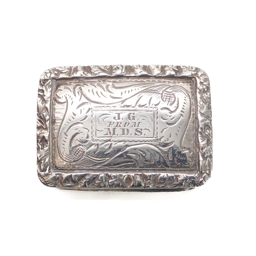 75 - A Georgian silver vinaigrette with pierced gilt grille, hallmarked Birmingham 1820 by Nathanial Mill... 