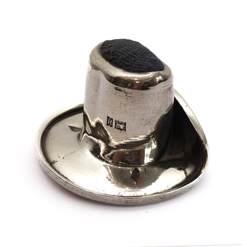 78 - A novelty silver pin cushion in the form of an Australian bush hat, hallmarked Birmingham 1950.